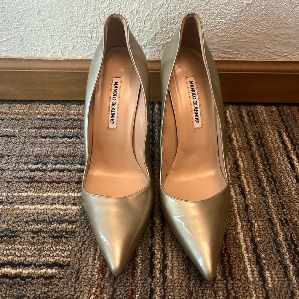Manolo Blahnik Sage Patent Leather Heels